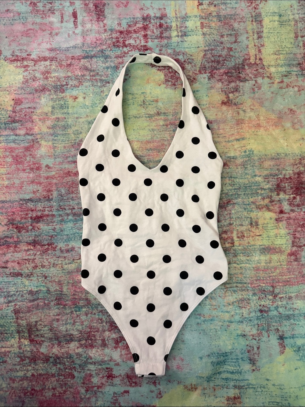 White Polka Dot Halter One-Piece Swimsuit